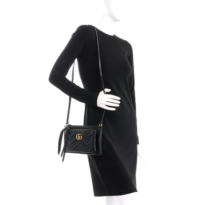 Gucci Calfskin Matelasse Small GG Marmont Double Zip Shoulder Bag Black 2 of 7