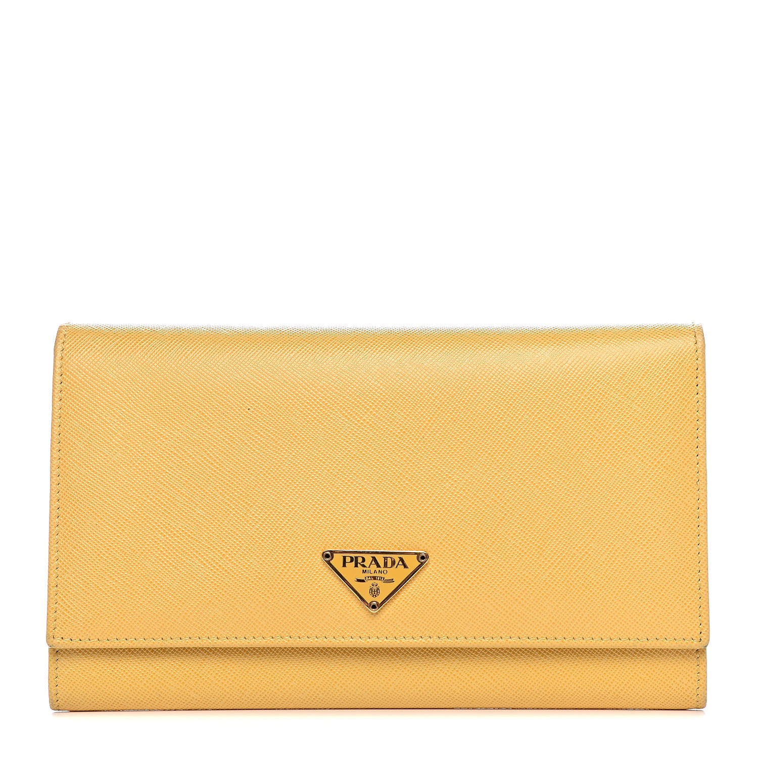 Prada Saffiano Triangle Continental Flap Wallet Ginestra 1 of 9