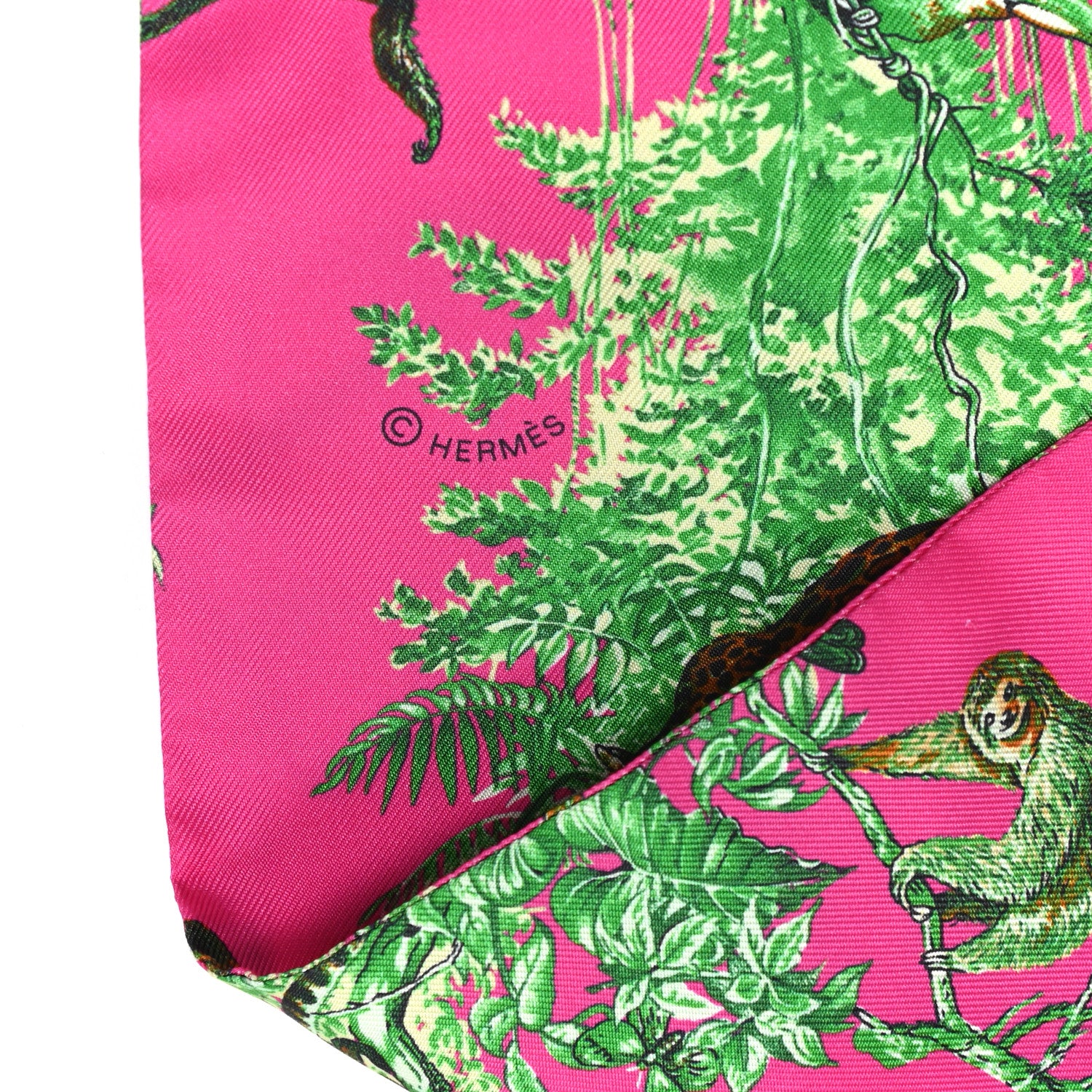 Hermes Silk Mousseline Equateur Maxi Twilly Rose Vif Vert De Gris 4 of 5