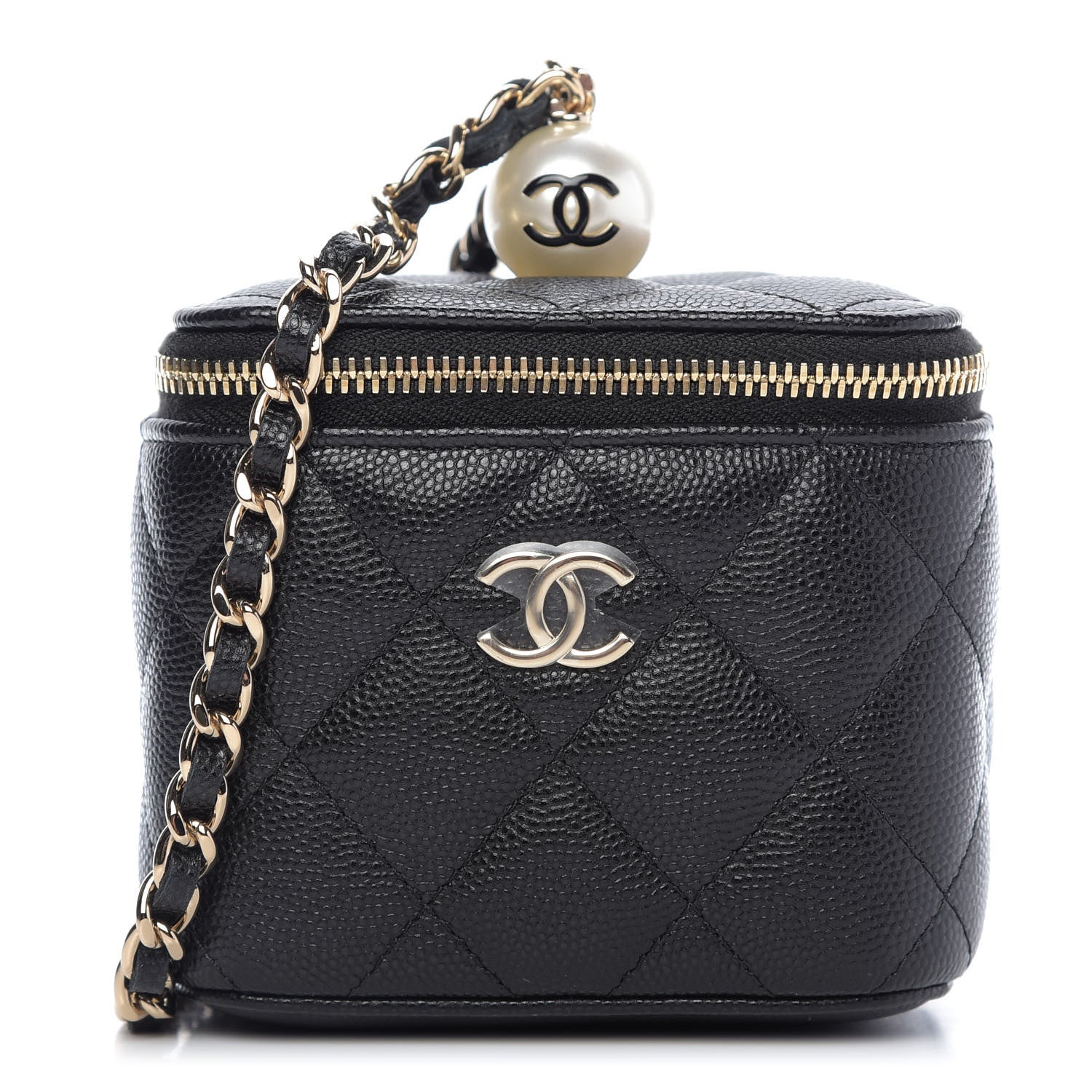 Chanel Caviar Quilted Mini Pearl On Top Vanity Case With Chain Black 1 of 10