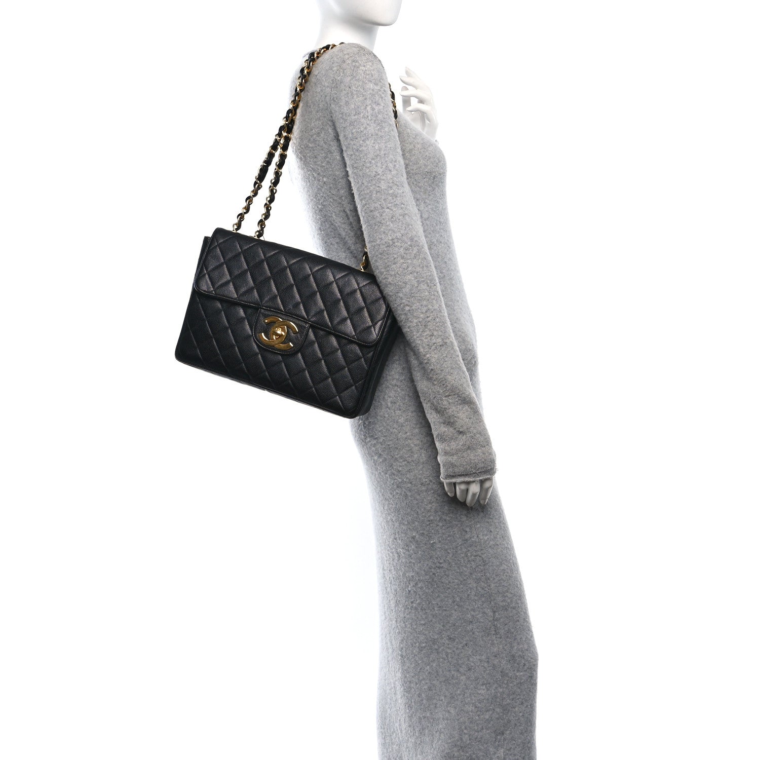 Chanel Caviar Quilted XL Jumbo Single Flap Black 2 of 10