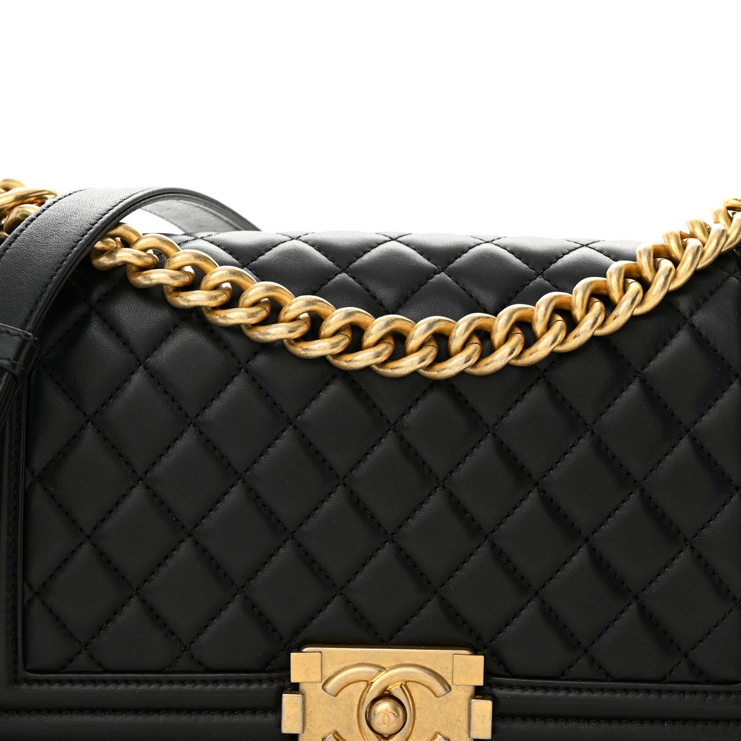 Lambskin Quilted Medium Boy Flap Black