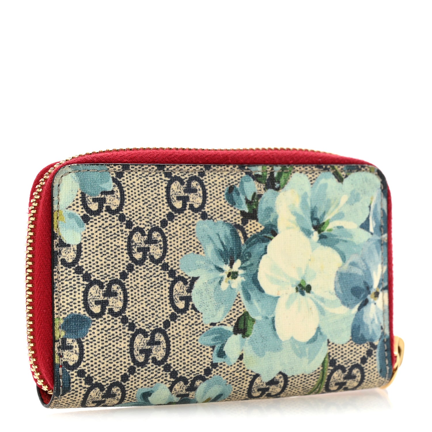 Gucci GG Supreme Monogram Blooms Zip Around Card Case Wallet Beige Blue Navy Hibiscus Red Beige Blue Navy Hibiscus Red 3 of 9
