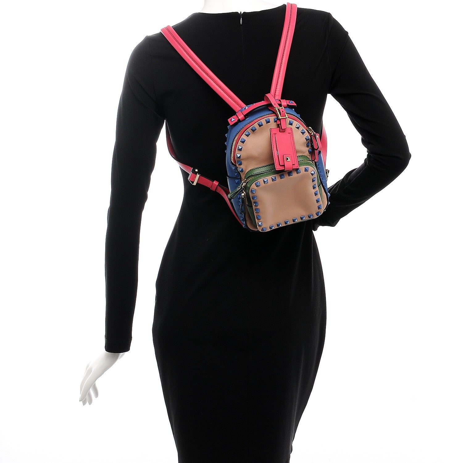Valentino Garavani Calfskin Colorblock Mini Rockstud Backpack Skin Sorbet Indaco Green Deep Fuxia 2 of 8