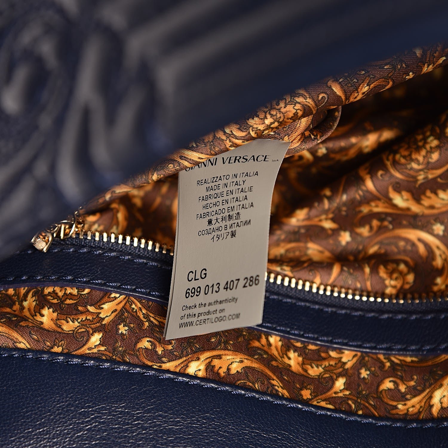 Versace Barocco Quilted Nappa Altea Vanitas Satchel Blue 7 of 13
