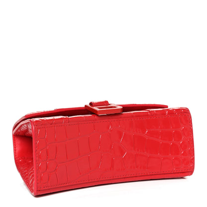 Balenciaga Shiny Calfskin Tonal B Crocodile Embossed Hourglass Top Handle Bag XS Bright Red 4 of 9