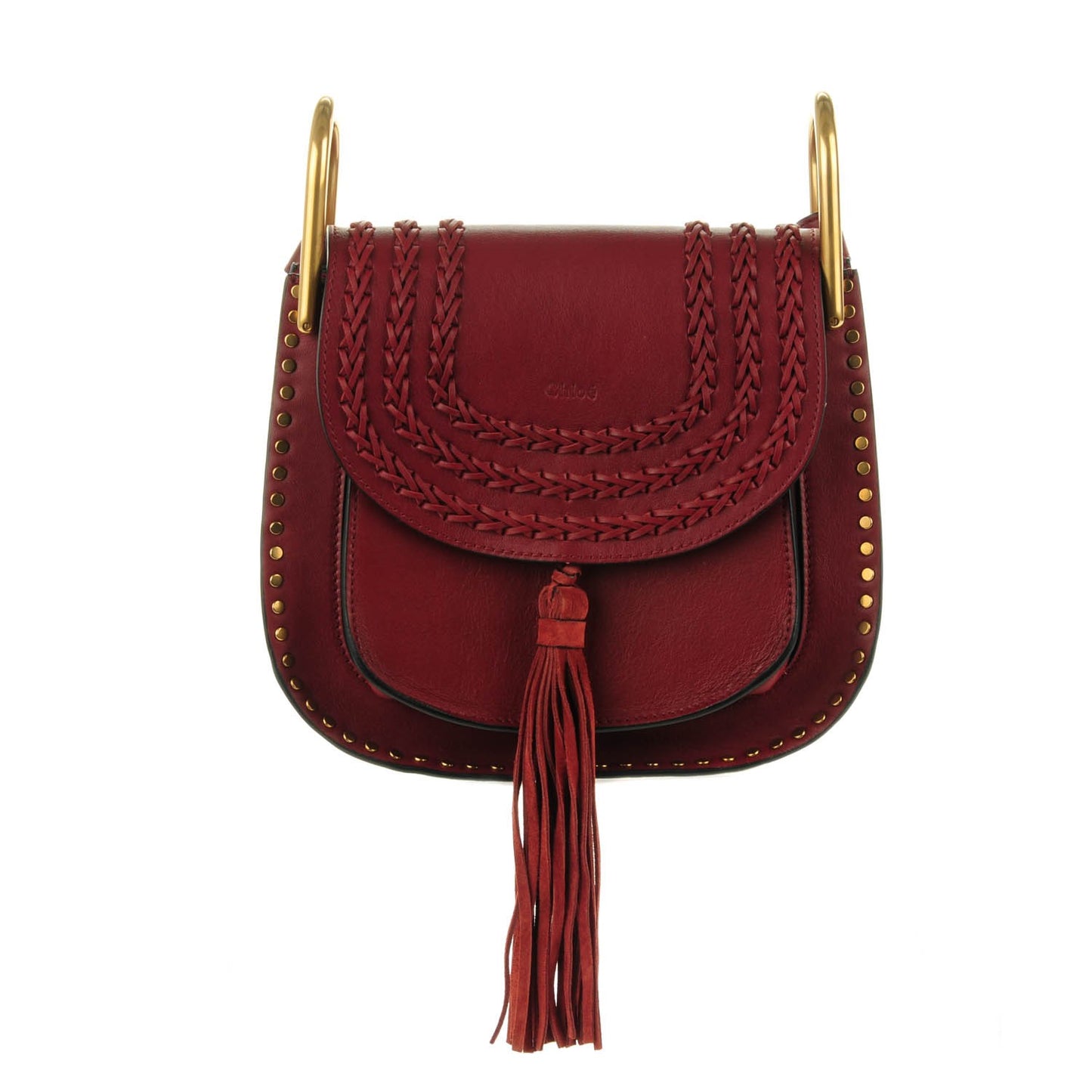 Calfskin Braided Small Hudson Shoulder Bag Sienna Red