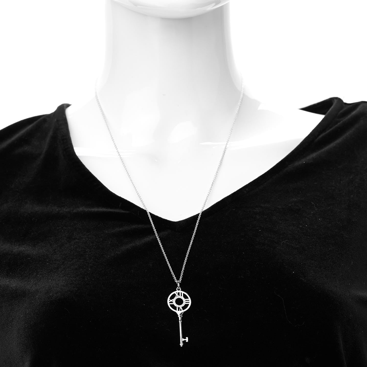 Tiffany 18K White Gold Diamond Atlas Key Pendant Necklace 2 of 5