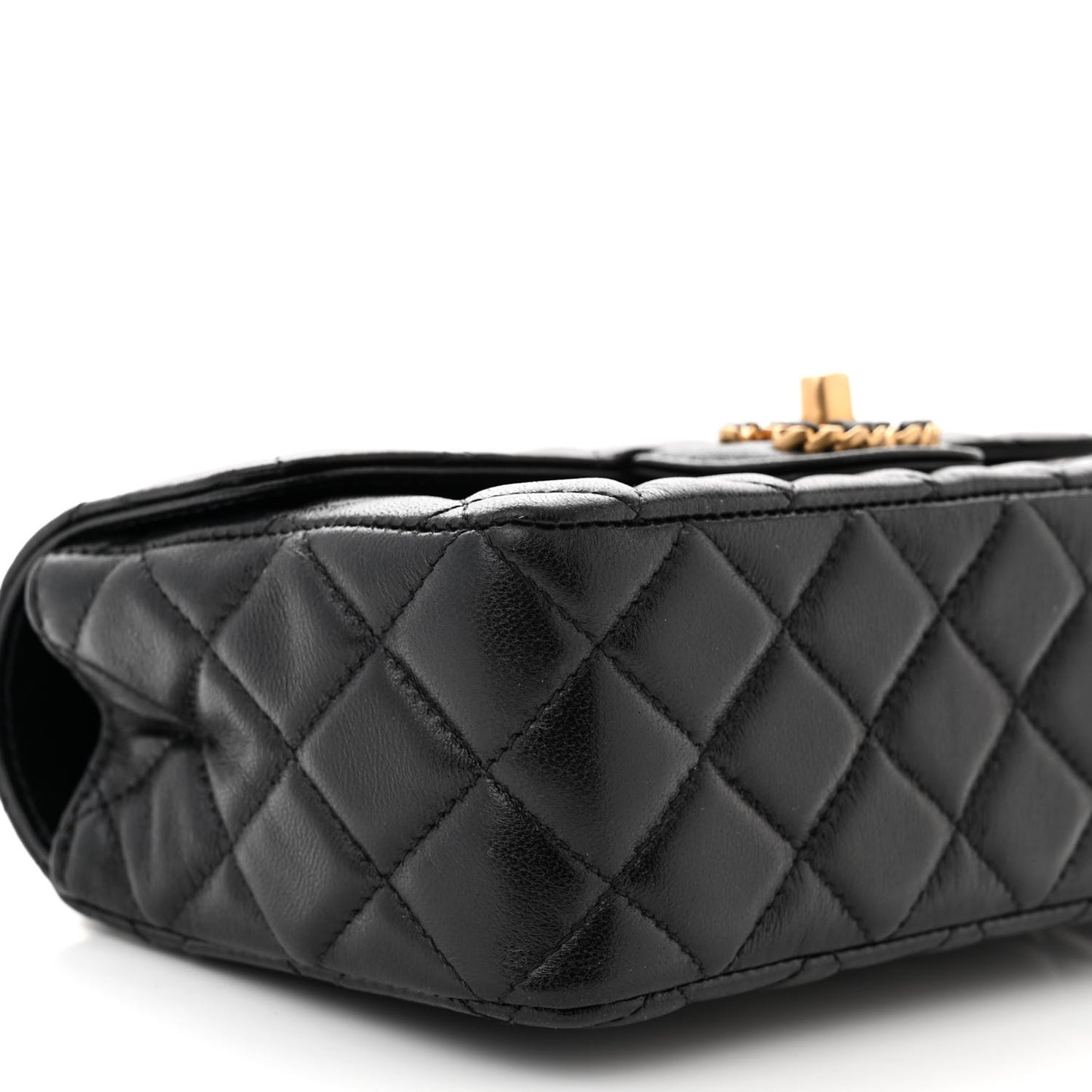 Lambskin Quilted Mini Strass On Top Flap Black