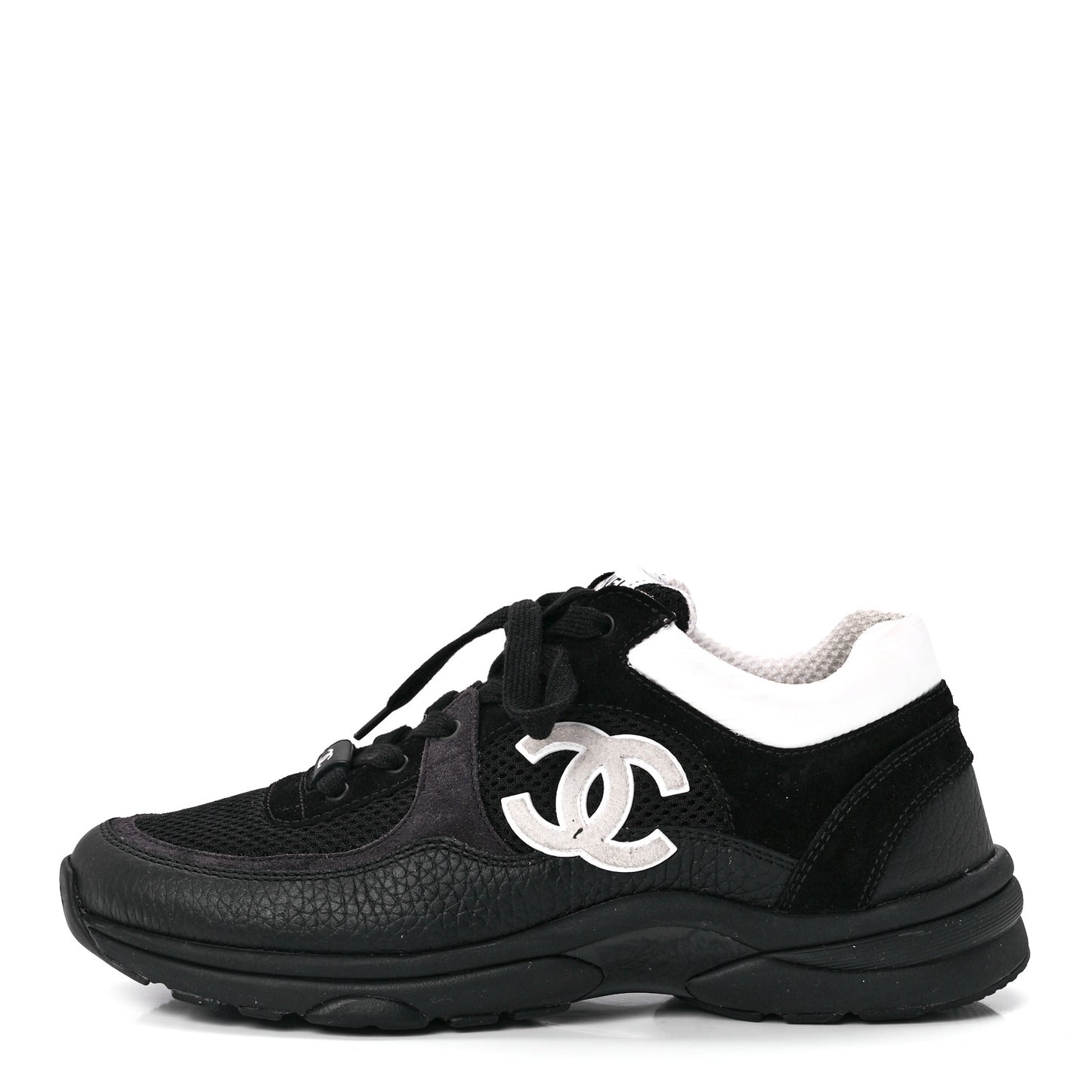 Mesh Suede Calfskin Grained Calfskin Womens CC Sneakers 38.5 White Black