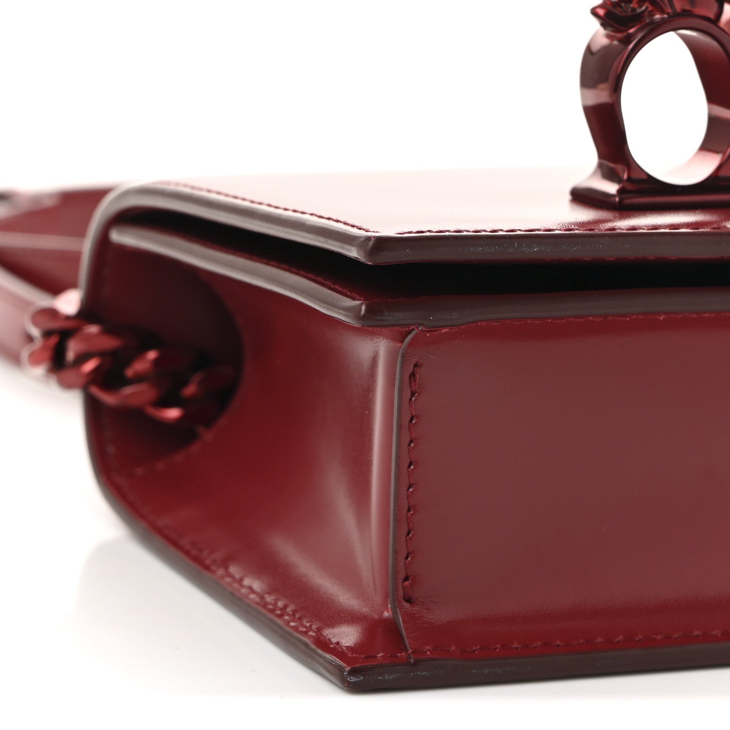 Alexander McQueen Calfskin Mini Jeweled Knuckle Satchel Red