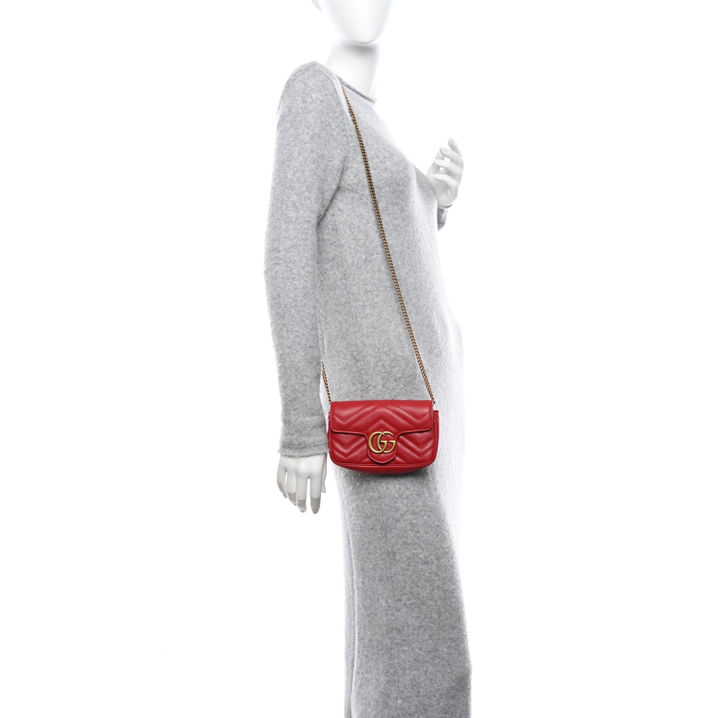 Calfskin Matelasse Super Mini GG Marmont Shoulder Bag Hibiscus Red