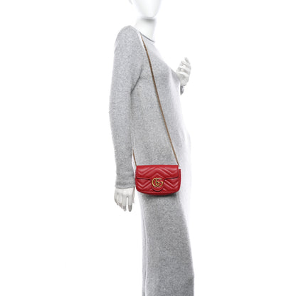 Gucci Calfskin Matelasse Super Mini GG Marmont Shoulder Bag Hibiscus Red 2 of 11
