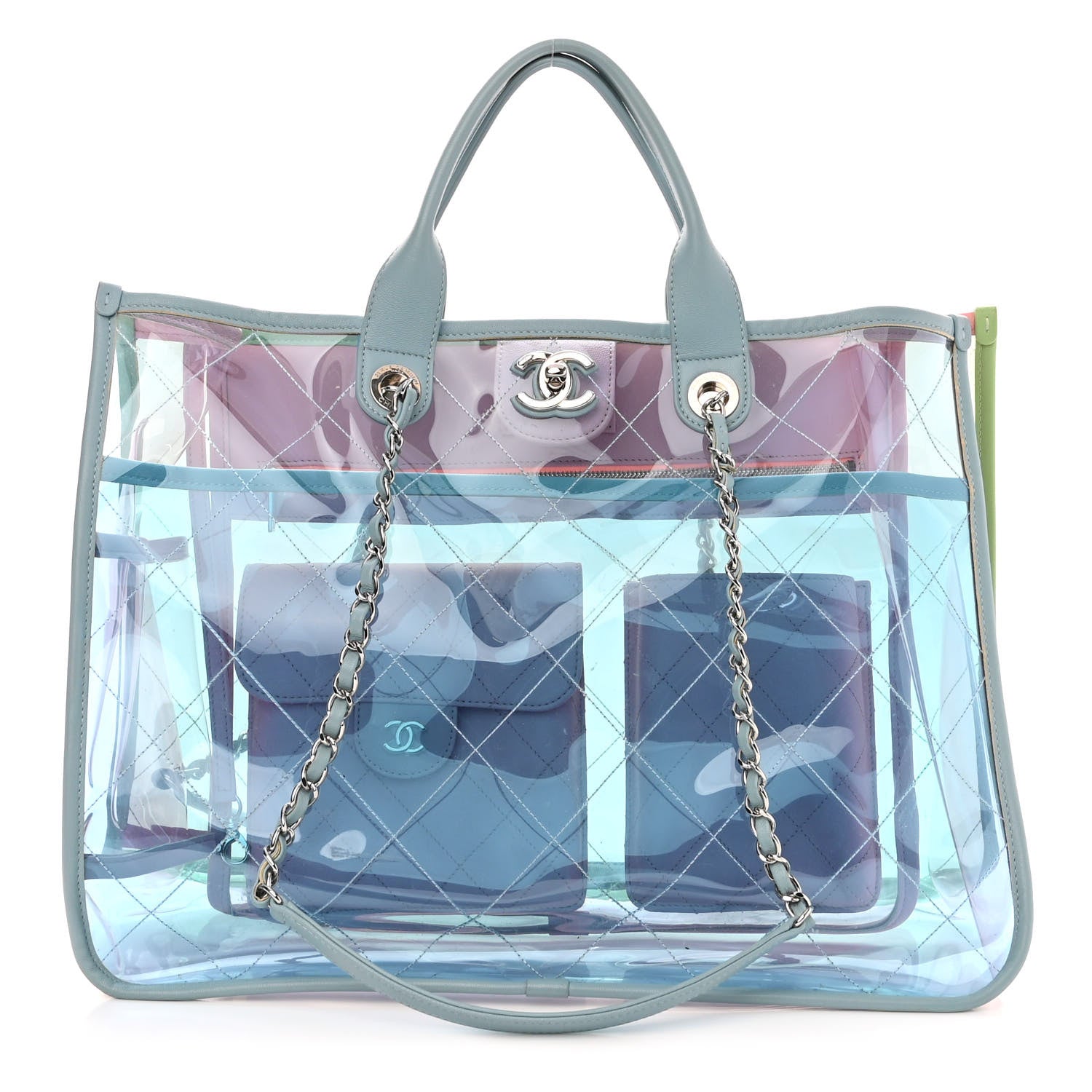 Chanel Lambskin PVC Quilted Medium Coco Splash Shopping Bag Blue Green Pink 1 of 10