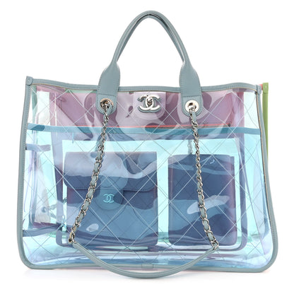 Chanel Lambskin PVC Quilted Medium Coco Splash Shopping Bag Blue Green Pink 1 of 10