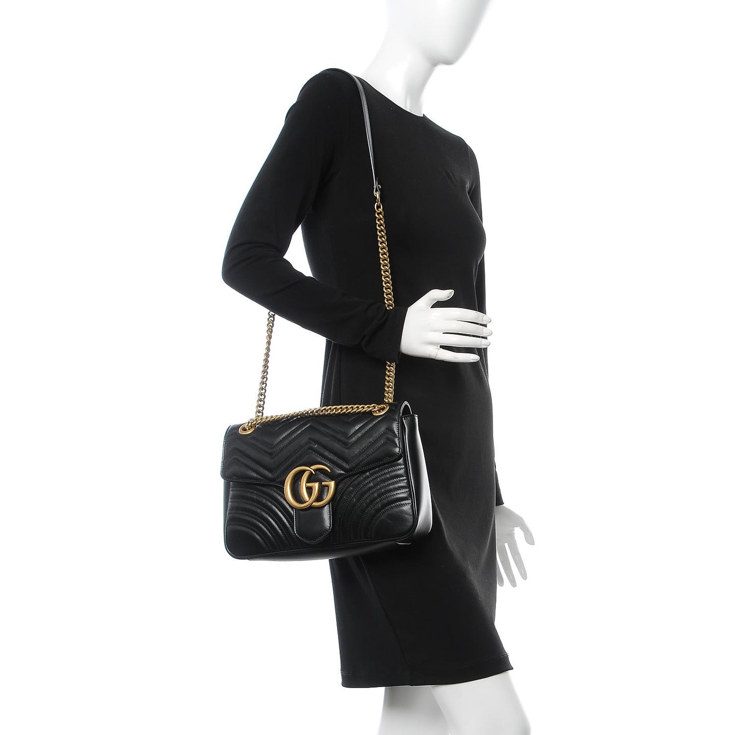 Calfskin Matelasse Medium GG Marmont Shoulder Bag Black