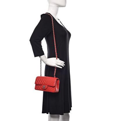 Chanel Caviar Chevron Quilted Mini Rectangular Flap Red 2 of 9