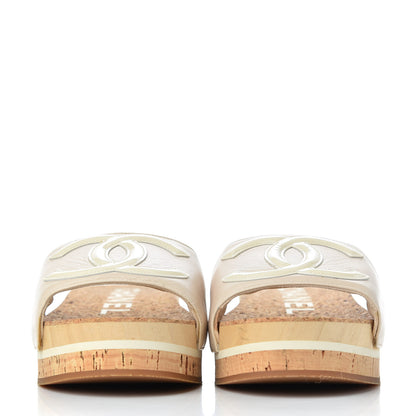 Chanel Patent Calfskin Cork CC Platform Slide Sandals 37 Beige 2 of 10