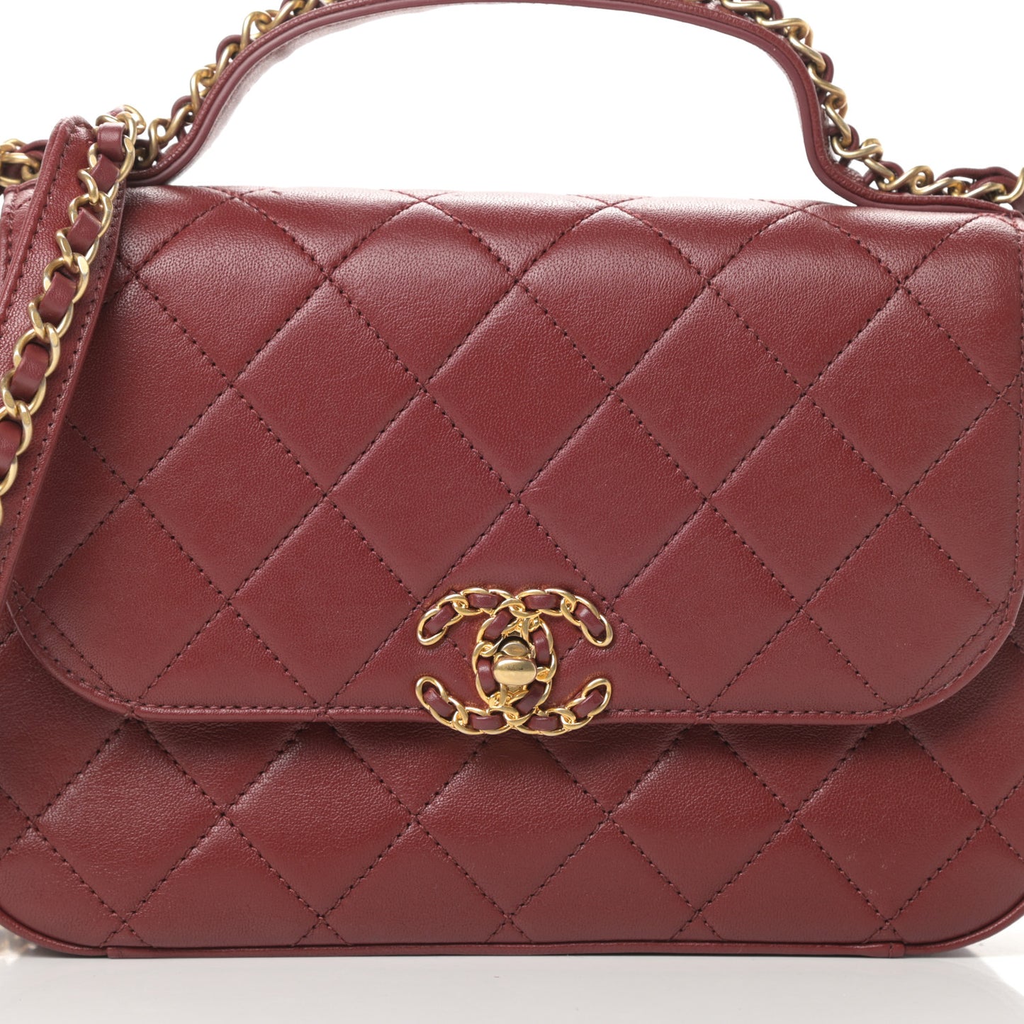 Lambskin Quilted Chain Infinity Top Handle Flap Burgundy