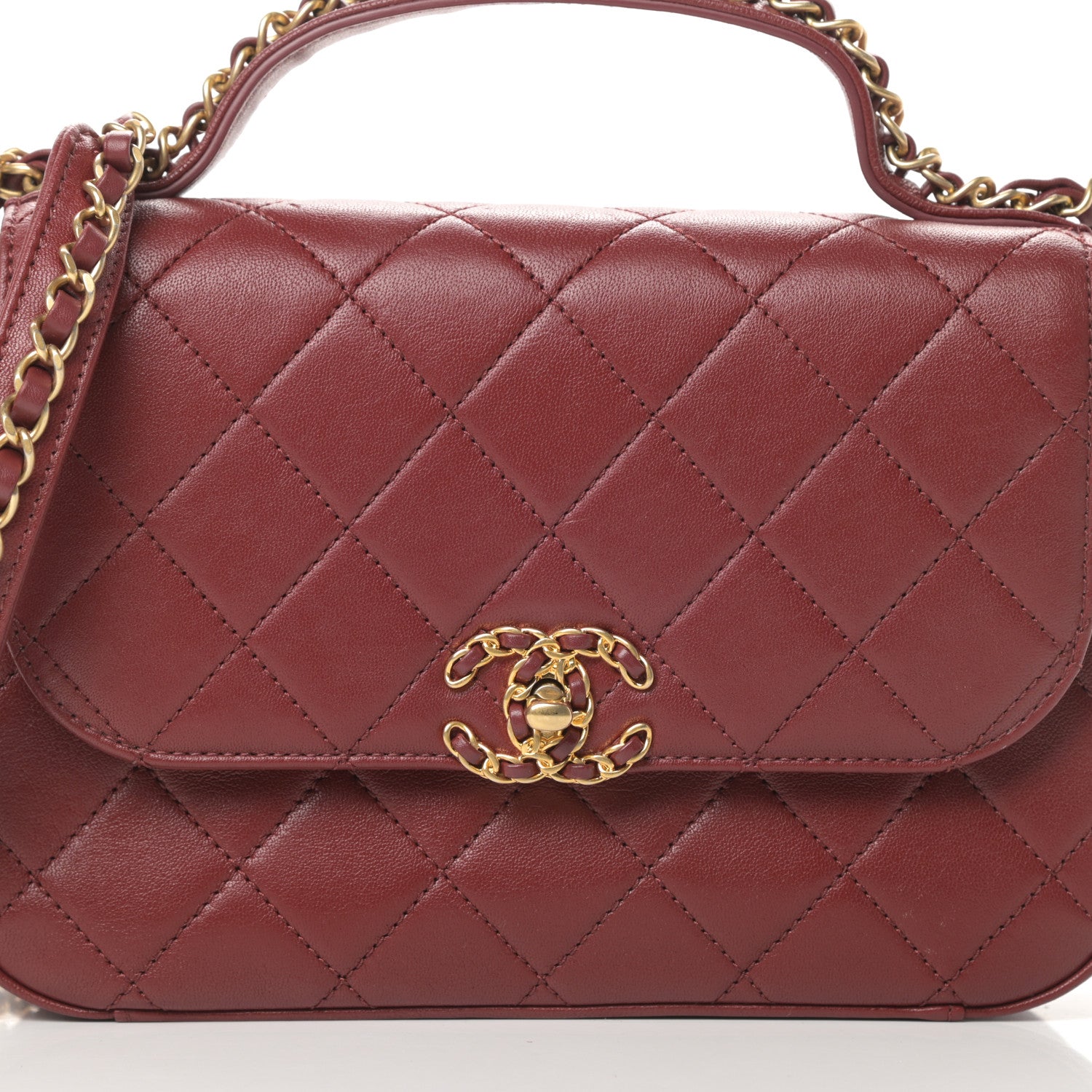 Chanel Lambskin Quilted Chain Infinity Top Handle Flap Burgundy 8 of 12