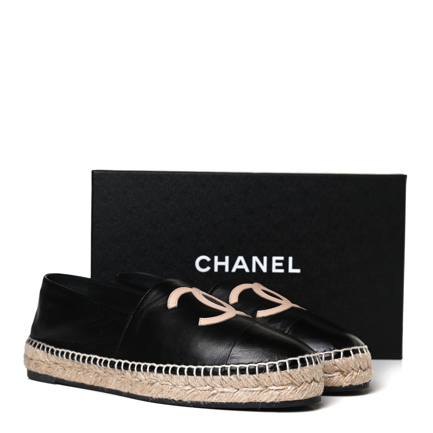 Chanel Lambskin Shiny Calfskin CC Espadrilles 40 Black Beige 13 of 13
