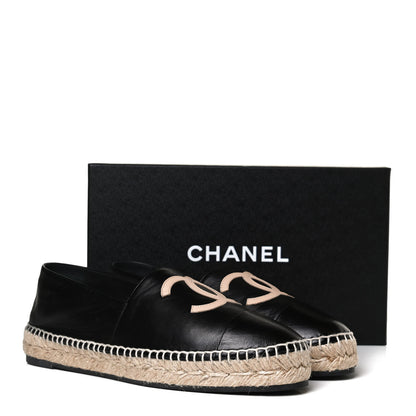 Chanel Lambskin Shiny Calfskin CC Espadrilles 40 Black Beige 13 of 13
