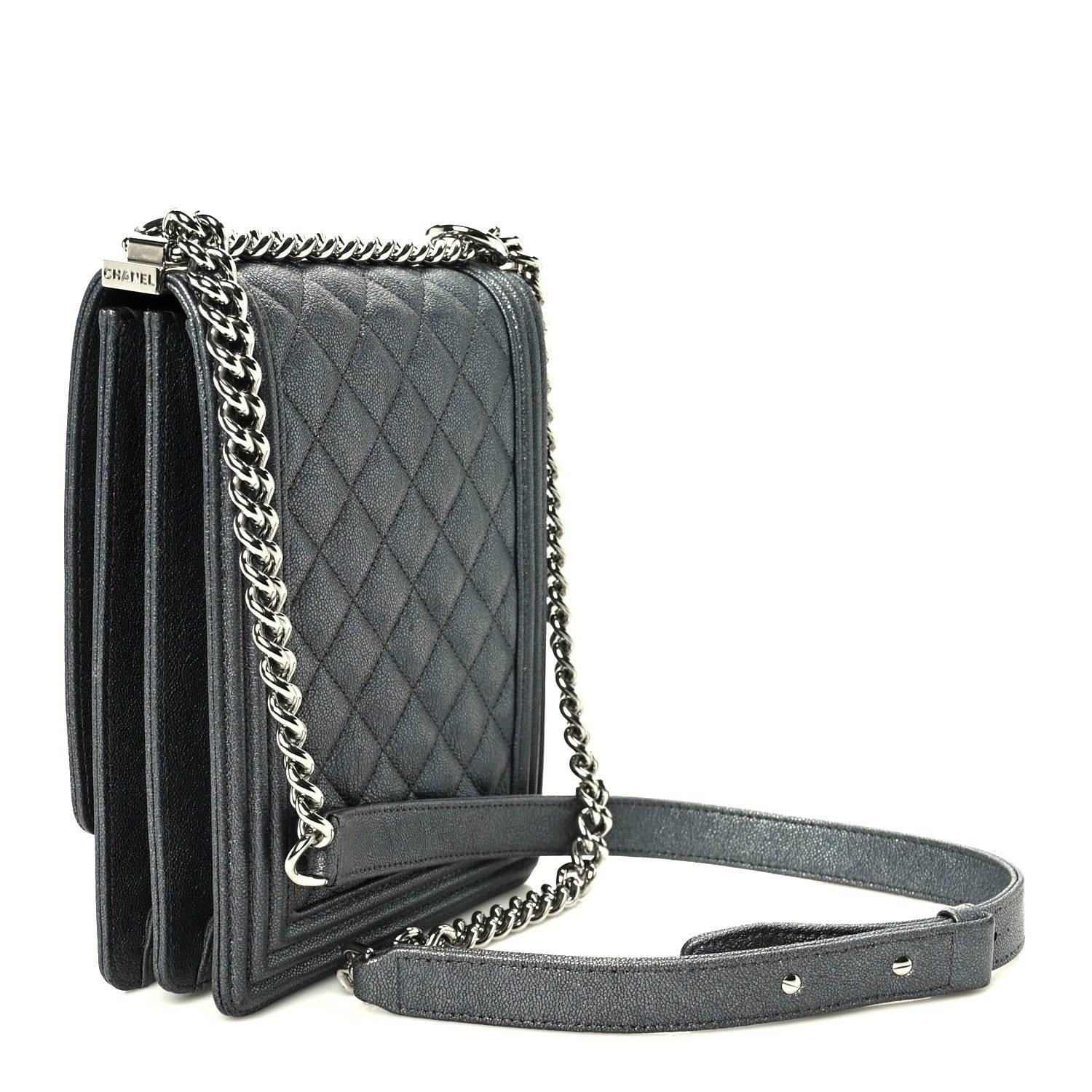 Chanel Iridescent Caviar Quilted North South Boy Flap Silver 5 of 21