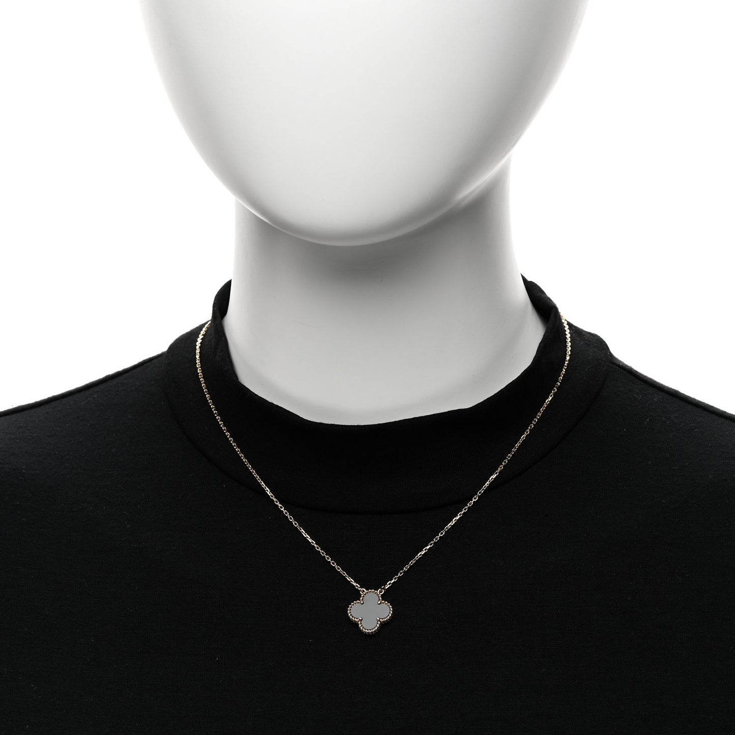 18K Yellow Gold Black Onyx Vintage Alhambra Pendant Necklace