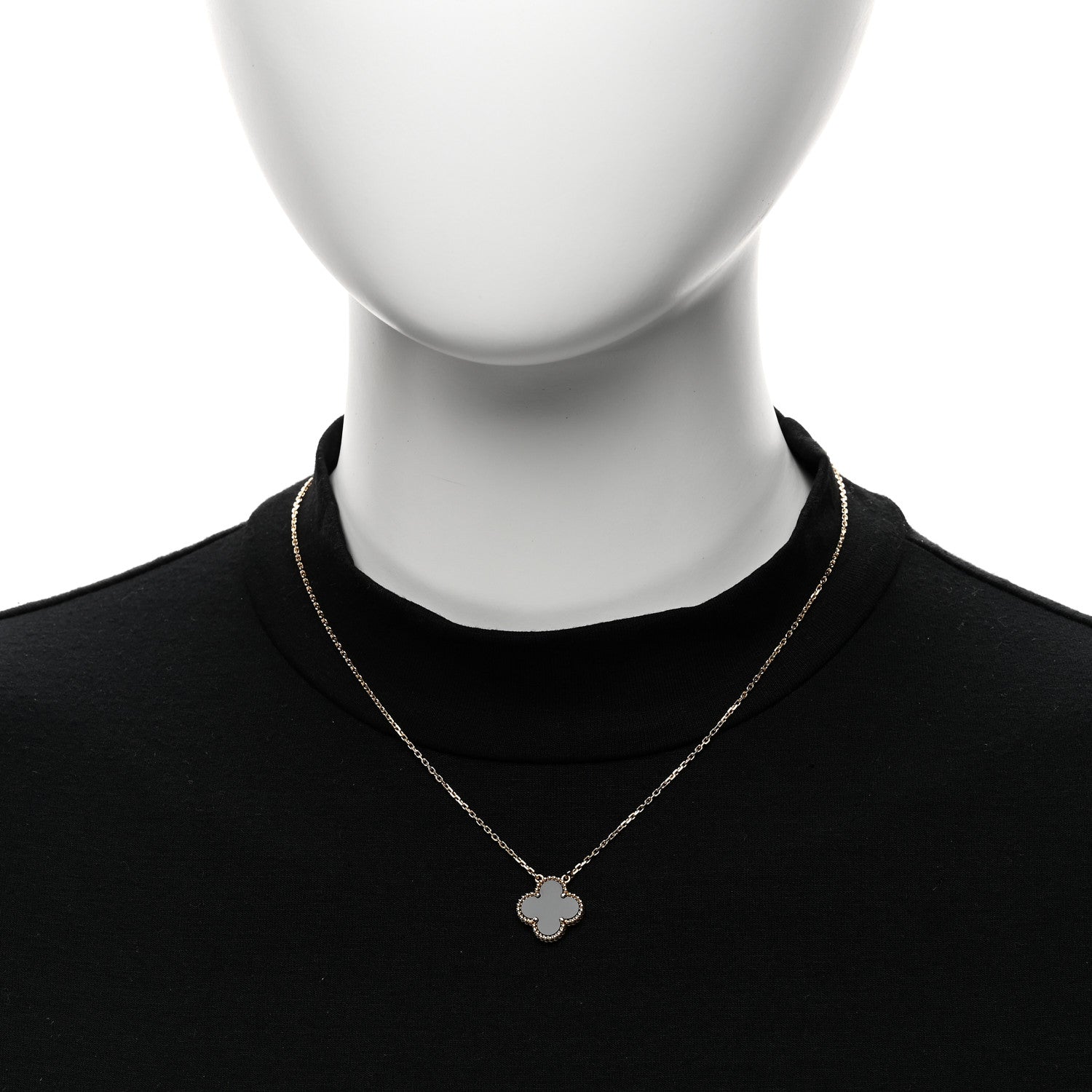 Van Cleef & Arpels 18K Yellow Gold Black Onyx Vintage Alhambra Pendant Necklace 2 of 6
