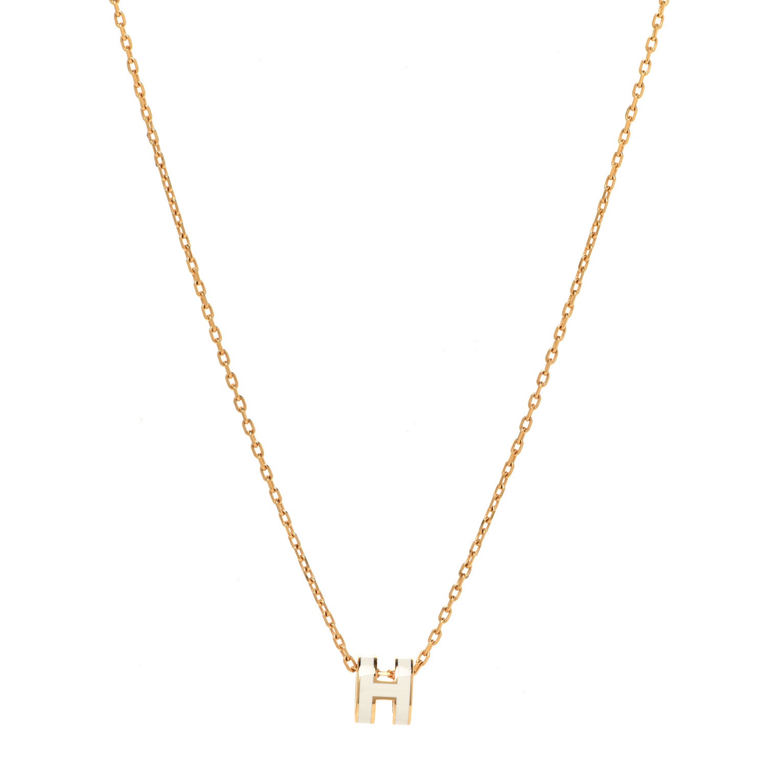 Hermes Lacquered Gold Mini Pop H Pendant Necklace White 1 of 7