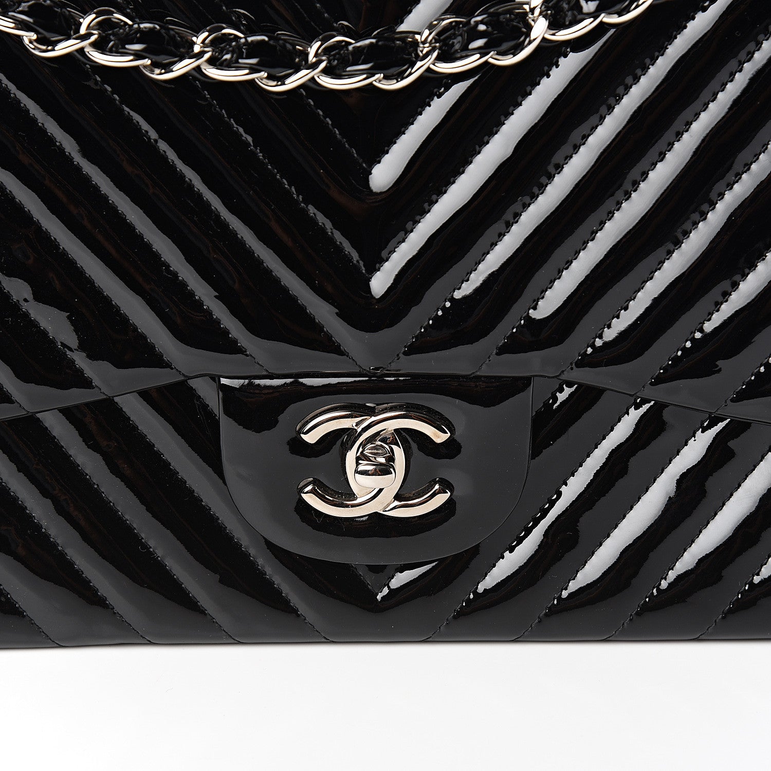 Chanel Patent Chevron Quilted Jumbo Double Flap Black 9 of 9