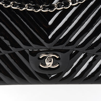 Chanel Patent Chevron Quilted Jumbo Double Flap Black 9 of 9
