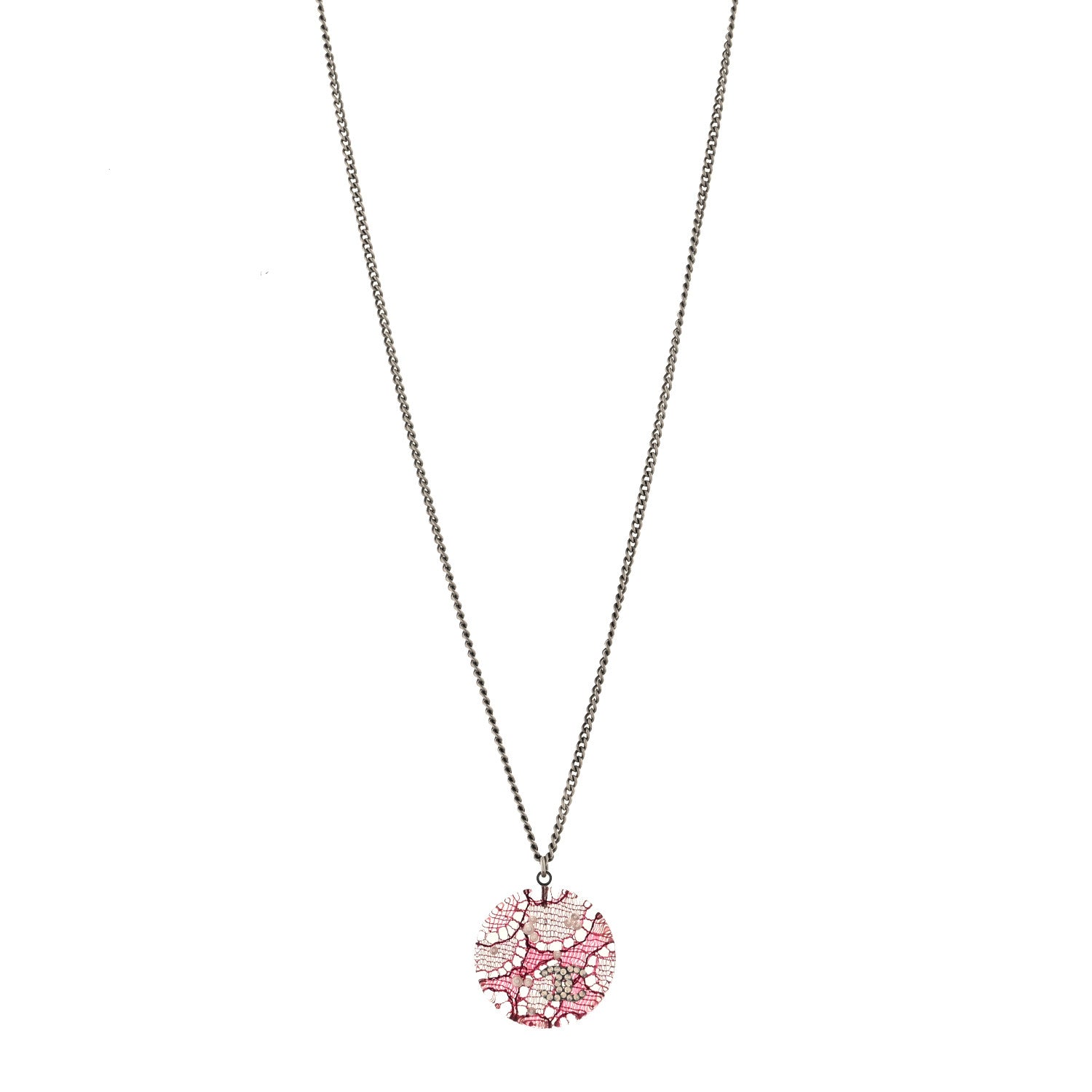 Chanel Resin Crystal Pearl Lace CC Necklace Silver Pink 1 of 4