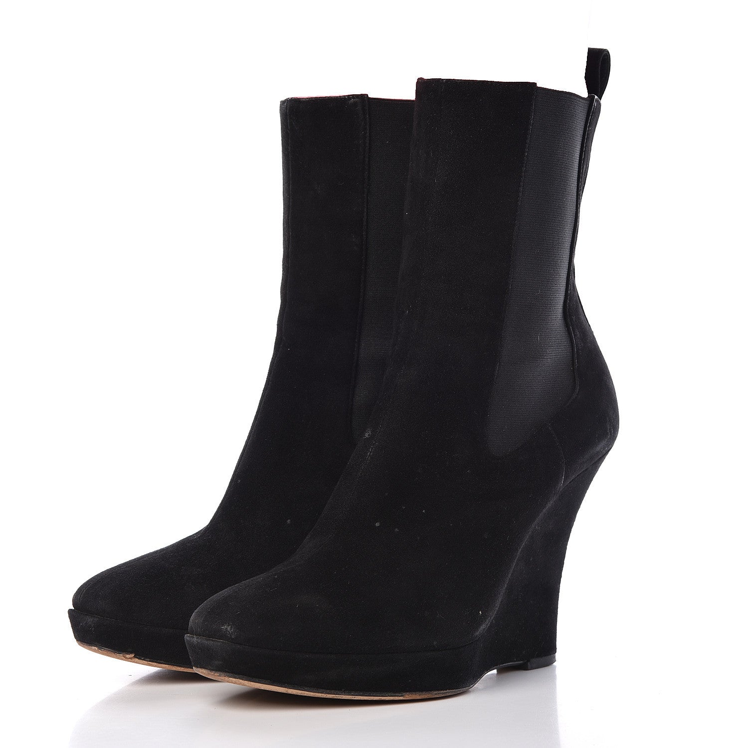 Gucci Suede Ankle Wedge Booties 37 Black 3 of 13
