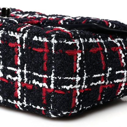 Chanel Tweed Quilted Mini Rectangular Flap Navy Blue White Red 9 of 10