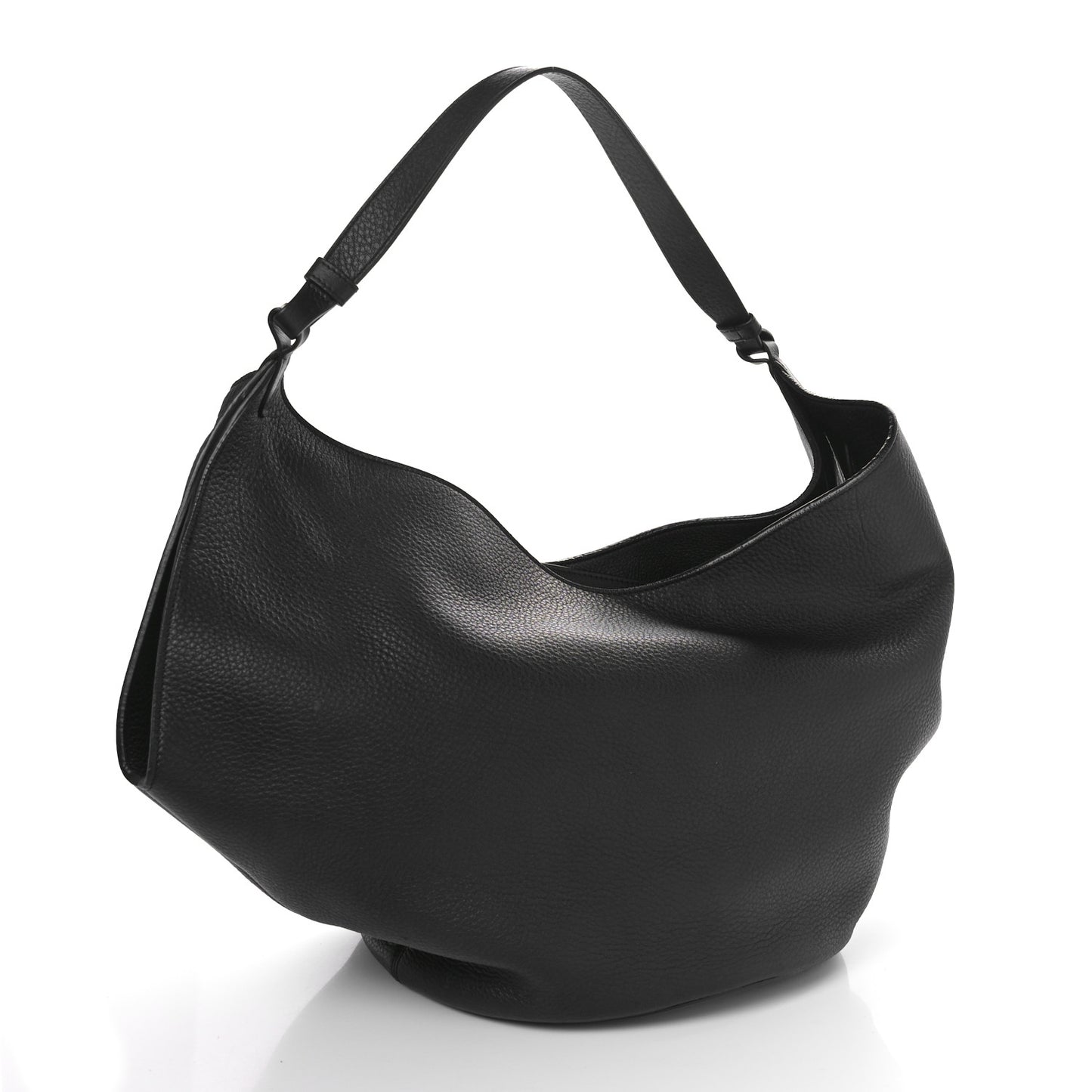 Pebbled Sport Calfskin Medium Lotus Tote Black
