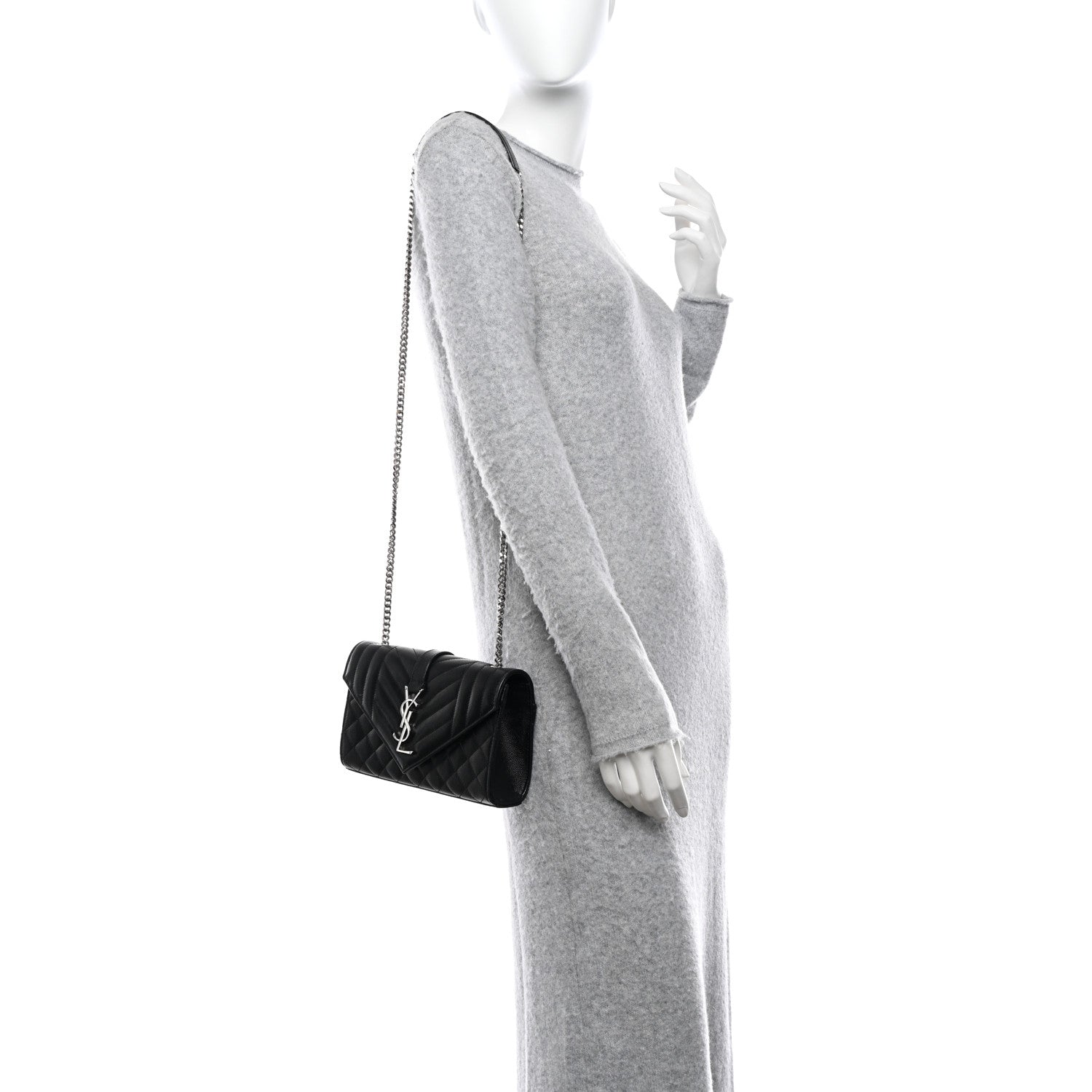Saint Laurent Grain De Poudre Textured Mixed Matelasse Triquilt Small Monogram Satchel Black 2 of 9