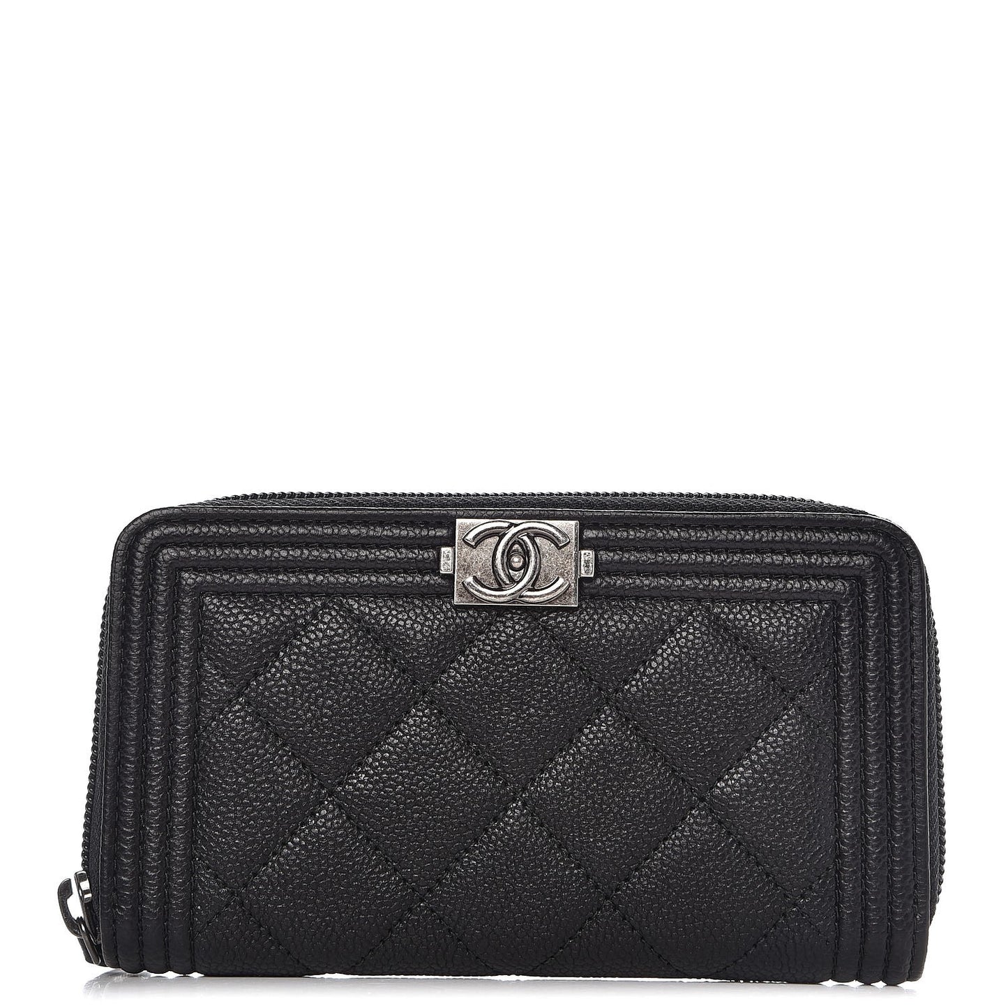 Caviar Quilted Boy Small Zip Around Wallet Black