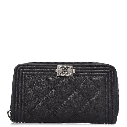 Chanel Caviar Quilted Boy Small Zip Around Wallet Black 1 of 9