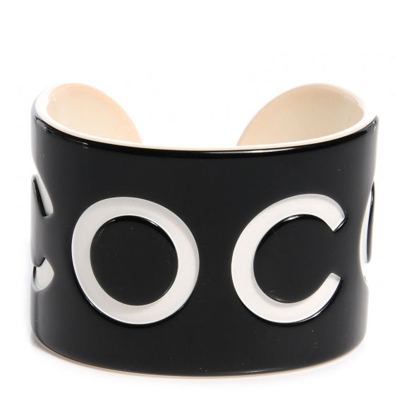 Chanel Resin Coco Wide Cuff Black White 1 of 5