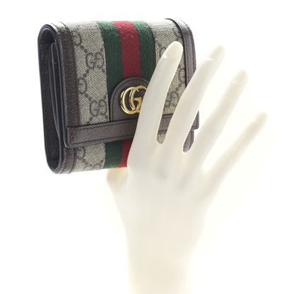 Gucci GG Supreme Monogram Textured Calfskin Web Ophidia Card Case Wallet Beige Ebony New Acero 2 of 8