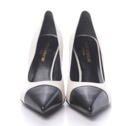 Saint Laurent Calfskin Bi-Color Cap Toe Pumps 37 Porcellana Black 2 of 9