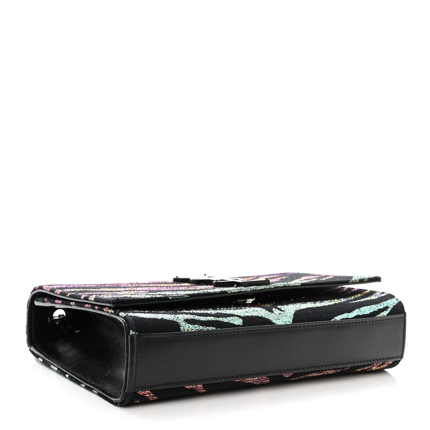 Canvas Calfskin Metallic Tiger Print Small Monogram Kate Satchel Black Multicolor