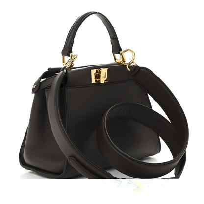 Fendi Vitello Seta Suede FF Mini Peekaboo Iconic Satchel Chocolate Sigaro Marrone 3 of 10