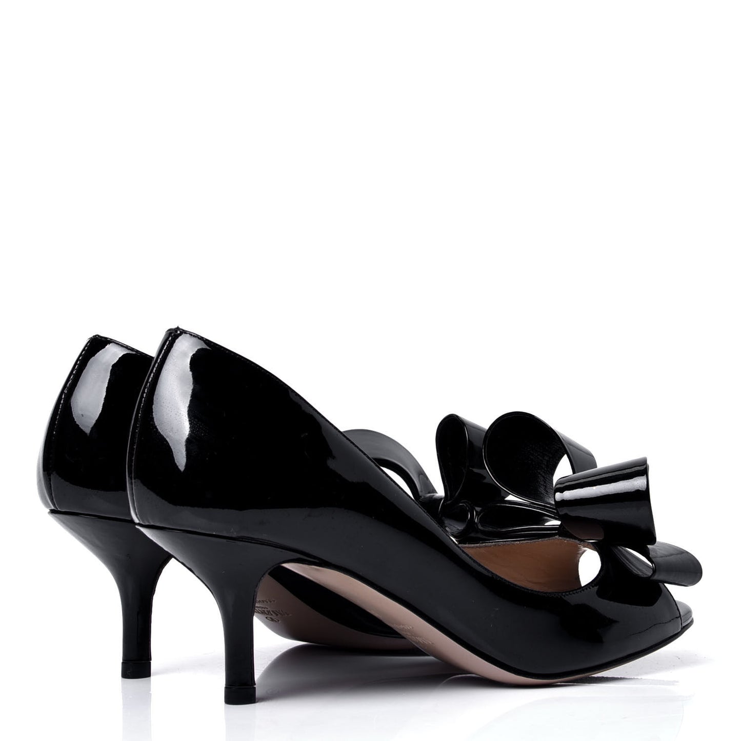 Patent Couture Bow Peep Toe Low Heel Pumps 36 Black