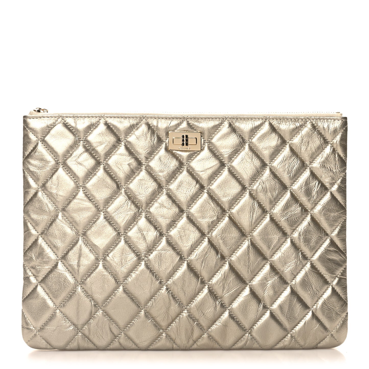 Metallic Aged Calfskin Quilted Medium 2.55 Reissue Cosmetic Case Gold