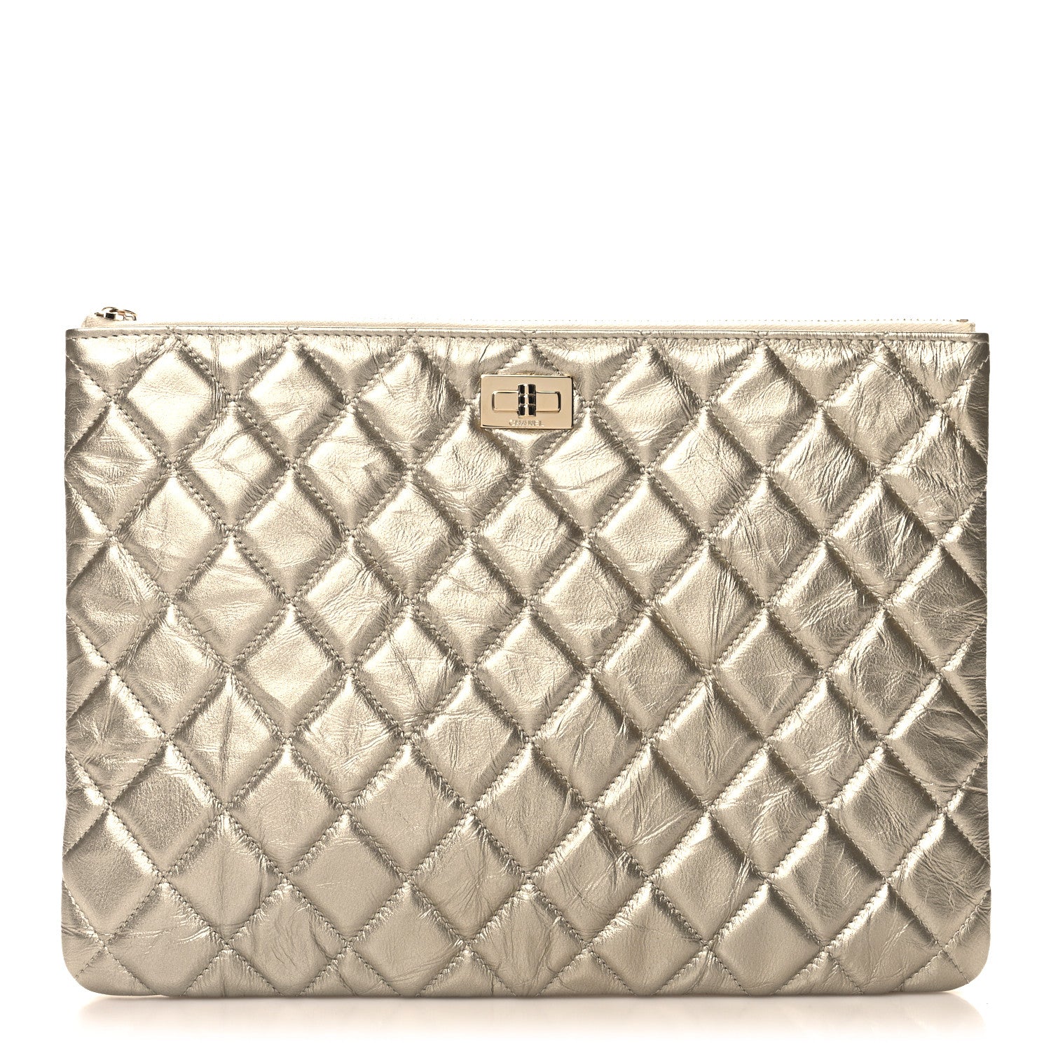 Chanel Metallic Aged Calfskin Quilted Medium 2.55 Reissue Cosmetic Case Gold 1 of 8