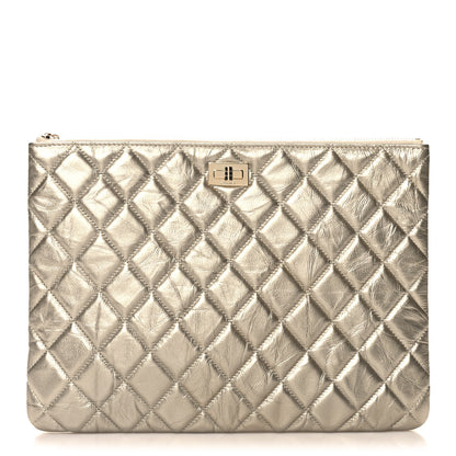Chanel Metallic Aged Calfskin Quilted Medium 2.55 Reissue Cosmetic Case Gold 1 of 8