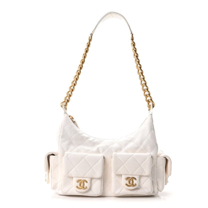 Chanel Shiny Lambskin Quilted Trendy Pockets Hobo White 1 of 10