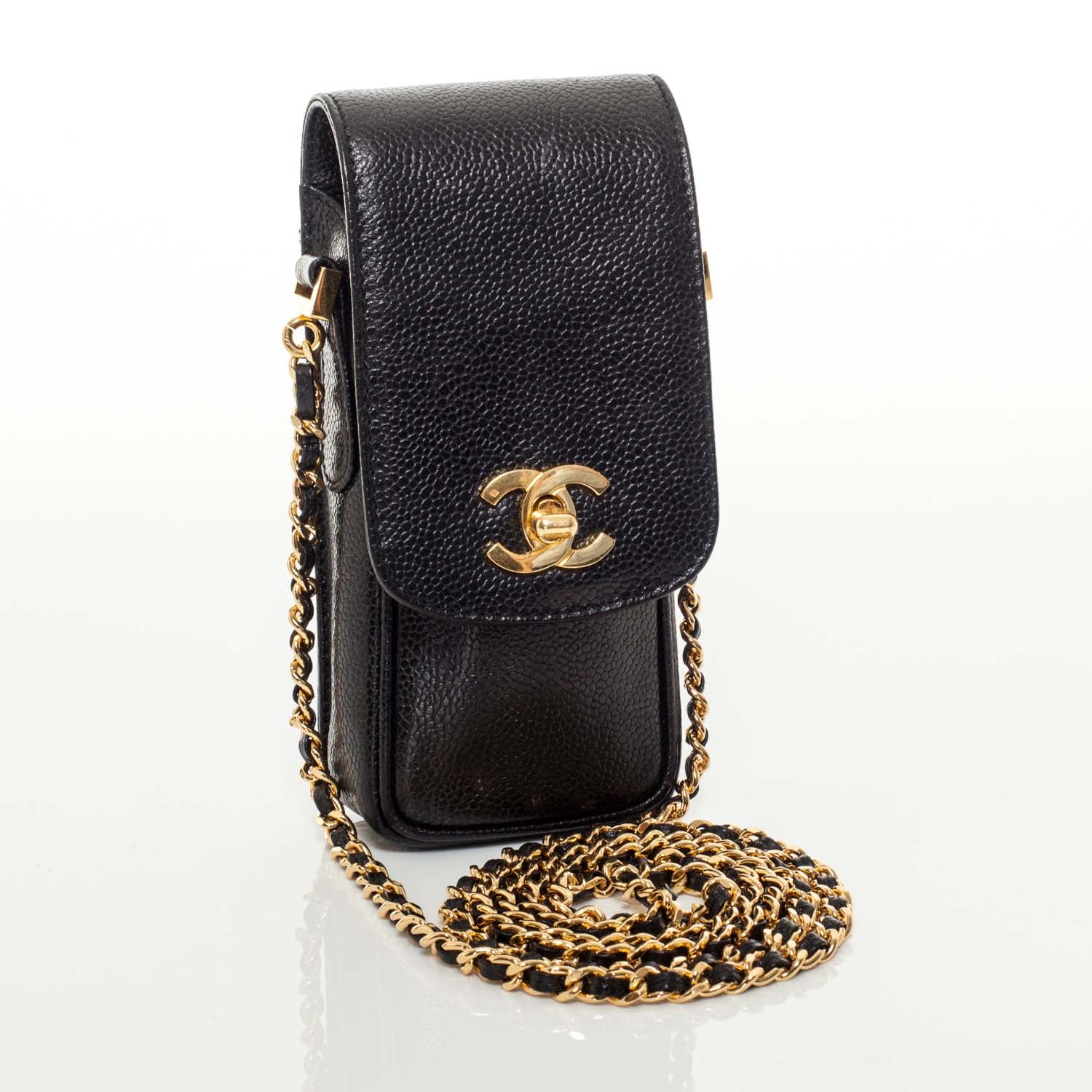 Chanel Caviar Cell Phone Case Messenger Black 1 of 8
